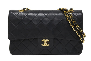 CHANEL シャネル マトラッセ25 Wフラップ Wチェーンショルダーバッグ 1番台 ラムスキン ココマーク ブラック ゴールド金具 美品 中古 4b009881