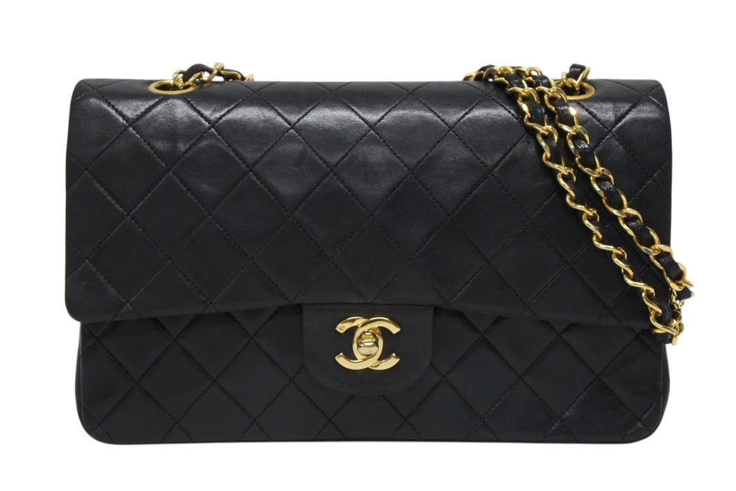 CHANEL シャネル マトラッセ25 Wフラップ Wチェーンショルダーバッグ 1番台 ラムスキン ココマーク ブラック ゴールド金具 美品 中古 4b009881