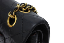 Load image into Gallery viewer, CHANEL シャネル マトラッセ25 Wフラップ Wチェーンショルダーバッグ 1番台 ラムスキン ココマーク ブラック ゴールド金具 美品 中古 4b009881