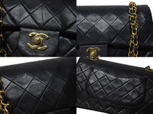 Load image into Gallery viewer, CHANEL シャネル マトラッセ25 Wフラップ Wチェーンショルダーバッグ 1番台 ラムスキン ココマーク ブラック ゴールド金具 美品 中古 4b009881