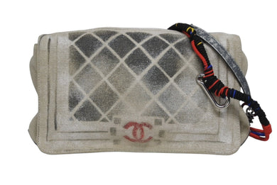 極美品 名作 CHANEL シャネル アクト2 マトラッセ チェーンショルダーバッグ キャンバス グレー 19番台 ペンキ 中古 4b009973