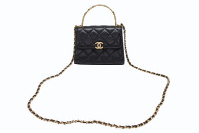 極美品 CHANEL シャネル ミニマトラッセ トップハンドルバッグ ランダム番台 AP2946 ラムスキン ココマーク ブラック ゴールド金具 中古 4b006024