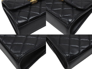極美品 CHANEL シャネル ミニマトラッセ トップハンドルバッグ ランダム番台 AP2946 ラムスキン ココマーク ブラック ゴールド金具 中古 4b006024