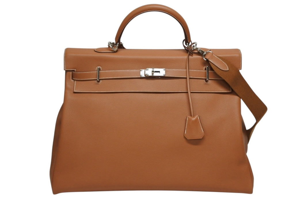 未使用 激レア HERMES エルメス ケリー50 ハンドバック ゴールド トリヨンクレマンス シルバー金具 B刻印 中古 4b010020