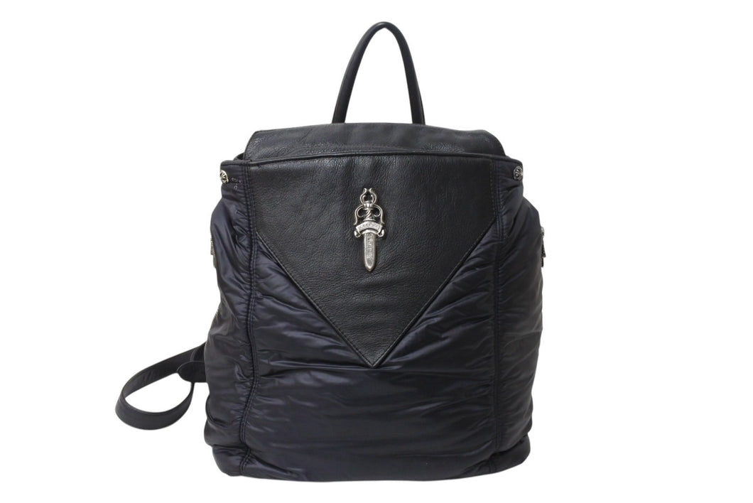 CHROME HEARTS クロムハーツ ラージダガー ナイロン切り替え レザー バックパック ブラック 美品 中古 4b003718 
