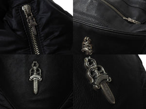 CHROME HEARTS クロムハーツ ラージダガー ナイロン切り替え レザー バックパック ブラック 美品 中古 4b003718 