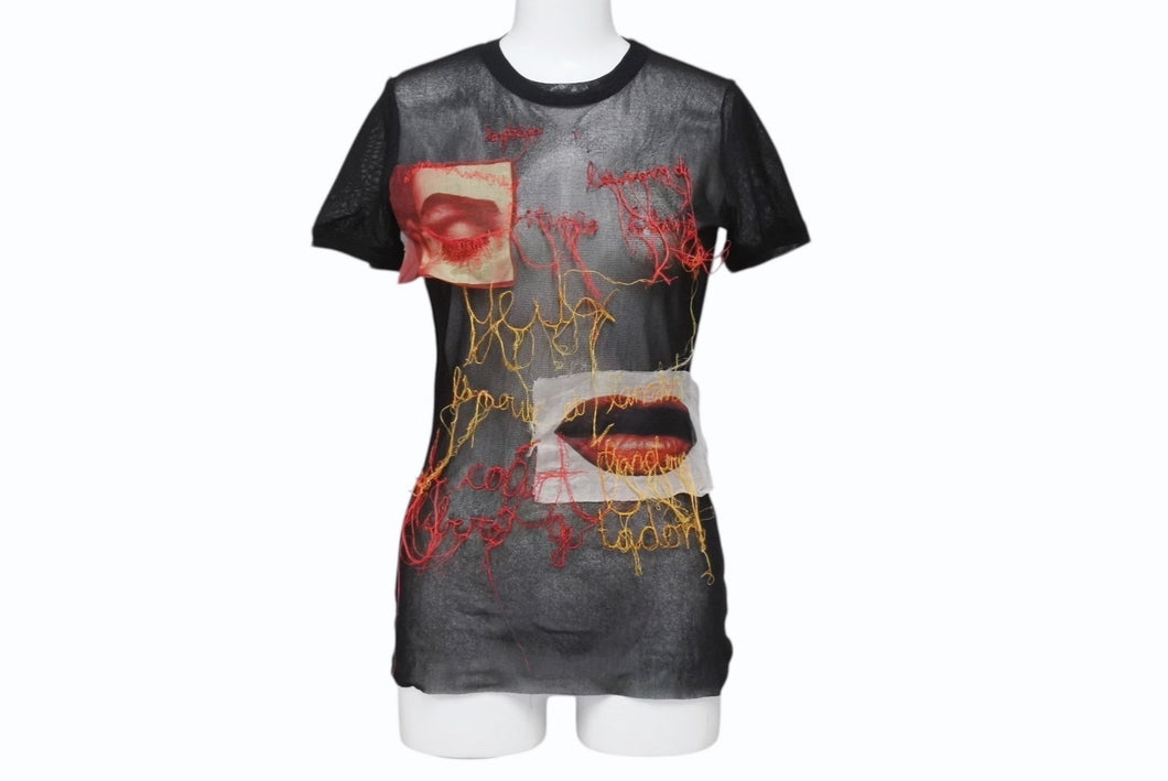 JeanPaul GAULTIER ジャンポールゴルチエ マリリンマンソン柄 パワーネット ポリアミド ブラック レッド イエロー サイズM 美品 中古 4b004030