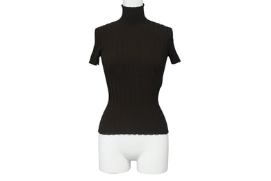 極美品 PHOEBE PHILO フィービー ファイロ リブニットトップス プリーツ BK79 YV4532 705DK ブラウン サイズS 中古 4b005743