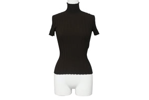 極美品 PHOEBE PHILO フィービー ファイロ リブニットトップス プリーツ BK79 YV4532 705DK ブラウン サイズS 中古 4b005743