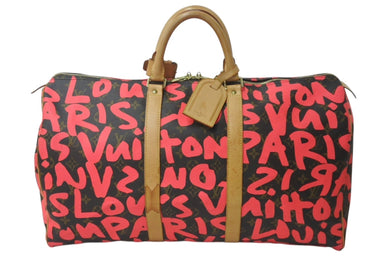 LOUIS VUITTON ルイヴィトン モノグラム グラフィティ スティーブン スプラウス ピンク キーポル 50cm M93698 ボストンバッグ 美品 中古 4b001077
