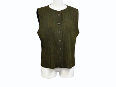 極美品 ISSEY MIYAKE イッセイミヤケ WHITE LABEL プリーツベスト サンプル JAPAN製 ポリエステル カーキ 中古 4b004344