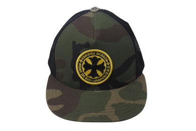 極美品 CHROME HEARTS クロムハーツ ラウンドパッチ トラッカーキャップ CHプラスパッチカモフラ柄メッシュキャップ 中古 4b004405