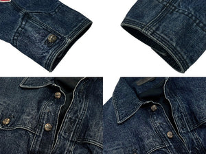 極美品 CHROME HEARTS クロムハーツ クラシックジーン 袖フローラルクロスパッチ デニムジャケット ブルー レッド サイズXXL 中古 4b006175
