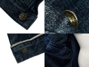極美品 CHROME HEARTS クロムハーツ クラシックジーン 袖フローラルクロスパッチ デニムジャケット ブルー レッド サイズXXL 中古 4b006175