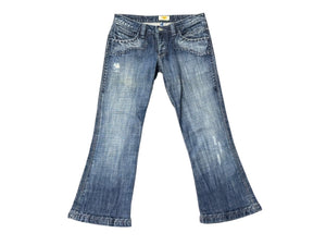 極美品 ANTIK DENIM アンティックデニム ターコイズ装飾 刺繍 フレアデニム USA製 コットン ブルー サイズ28 中古 4b006217