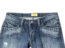 Load image into Gallery viewer, 極美品 ANTIK DENIM アンティックデニム ターコイズ装飾 刺繍 フレアデニム USA製 コットン ブルー サイズ28 中古 4b006217