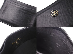 CHANEL シャネル カードケース ココマーク ココボタンライン 8番台 カーフスキン ブラック ゴールド金具 美品 中古 4c-066979