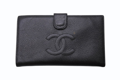 CHANEL シャネル 二つ折り長財布 ロングウォレット 8番台 ココマーク キャビアスキン ブラック フランス製 ゴールド金具 美品 中古 4c068516