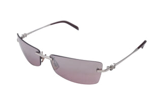 DOLCE&GABBANA ドルチェ&ガッバーナ リムレス サングラス メガネ ロゴ ラインストーン メタル パープル シルバー金具 美品 中古 4b001657