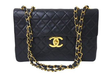 CHANEL シャネル デカマトラッセ チェーンショルダーバッグ シングルフラップ 2番台 ブラック ゴールド金具 美品 中古 4b000173