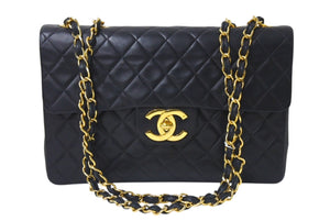 CHANEL シャネル デカマトラッセ チェーンショルダーバッグ シングルフラップ 2番台 ブラック ゴールド金具 美品 中古 4b000173