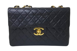 CHANEL シャネル デカマトラッセ チェーンショルダーバッグ シングルフラップ 2番台 ブラック ゴールド金具 美品 中古 4b000173