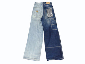 BALENCIAGA バレンシアガ 22SS JEAN 50/50 デニムパンツ ジーンズ 662758 サイズXXS 2トーン ドッキング 刺繍ロゴ 良品 中古 4c053545