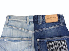Load image into Gallery viewer, BALENCIAGA バレンシアガ 22SS JEAN 50/50 デニムパンツ ジーンズ 662758 サイズXXS 2トーン ドッキング 刺繍ロゴ 良品 中古 4c053545