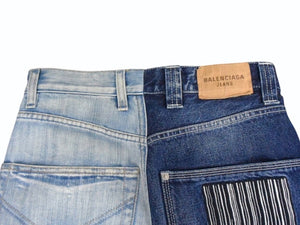 BALENCIAGA バレンシアガ 22SS JEAN 50/50 デニムパンツ ジーンズ 662758 サイズXXS 2トーン ドッキング 刺繍ロゴ 良品 中古 4c053545