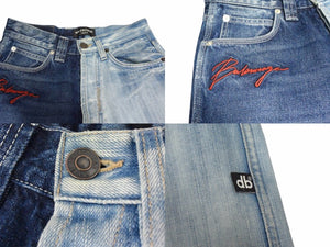 BALENCIAGA バレンシアガ 22SS JEAN 50/50 デニムパンツ ジーンズ 662758 サイズXXS 2トーン ドッキング 刺繍ロゴ 良品 中古 4c053545