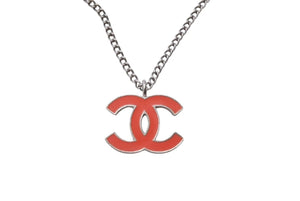 極美品 CHANEL シャネル ココマーク ネックレス アクセサリー 04A刻印 メタル シルバー オレンジ 中古 4c055551