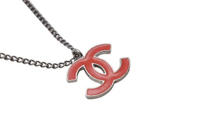 極美品 CHANEL シャネル ココマーク ネックレス アクセサリー 04A刻印 メタル シルバー オレンジ 中古 4c055551
