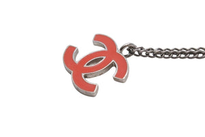 極美品 CHANEL シャネル ココマーク ネックレス アクセサリー 04A刻印 メタル シルバー オレンジ 中古 4c055551