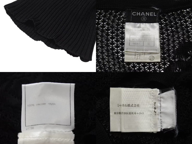 CHANEL - CHANEL シャネル カーディガン ブラック 黒 P21313V01305 シースルー ココシャネル レーヨン サイズ42 美品 中古 4c056008 CHANEL シャネル カーディガン ブラック 黒 P21313V01305