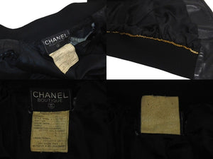 CHANEL シャネル ココマーク レザー ジャケット ブラック ロゴ アウター シルク ヴィンテージ サイズ36 良品 中古 4c056056