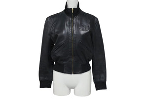 CHANEL シャネル ココマーク レザー ジャケット ブラック ロゴ アウター シルク ヴィンテージ サイズ36 良品 中古 4c056056