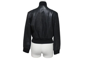 CHANEL シャネル ココマーク レザー ジャケット ブラック ロゴ アウター シルク ヴィンテージ サイズ36 良品 中古 4c056056