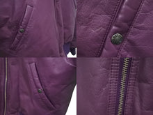 Load image into Gallery viewer, A BATHING APE アベイシングエイプ リバーシブル レザー ダウン ボンバー ジャケット パープル シルバー金具 美品 中古 4c058953