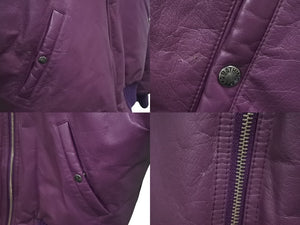 A BATHING APE アベイシングエイプ リバーシブル レザー ダウン ボンバー ジャケット パープル シルバー金具 美品 中古 4c058953