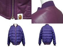 Load image into Gallery viewer, A BATHING APE アベイシングエイプ リバーシブル レザー ダウン ボンバー ジャケット パープル シルバー金具 美品 中古 4c058953