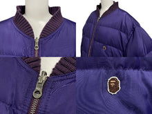 Load image into Gallery viewer, A BATHING APE アベイシングエイプ リバーシブル レザー ダウン ボンバー ジャケット パープル シルバー金具 美品 中古 4c058953