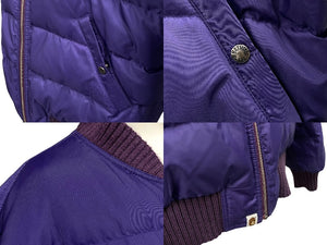 A BATHING APE アベイシングエイプ リバーシブル レザー ダウン ボンバー ジャケット パープル シルバー金具 美品 中古 4c058953