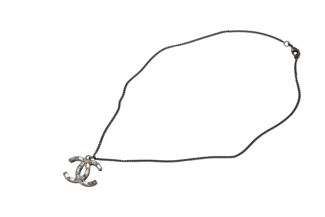 CHANEL シャネル ココマークネックレス リバーシブル 09A刻印 重量約9.8 シルバー ラインストーン ラメ メタル 美品 中古 4c063074