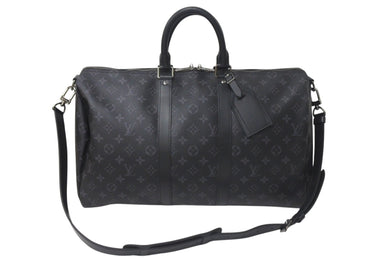 新品同様 LOUIS VUITTON ルイヴィトン エクリプス キーポル バンドリエール45 ボストンバッグ M40569 シルバー金具 ブラック 中古 4c073964