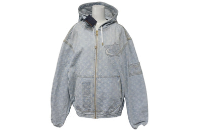 新品同様 LOUIS VUITTON ルイヴィトン 21AW NBA モノグラム ジップスルーフーディデニムジャケット ブルー サイズ50 中古 4c074602