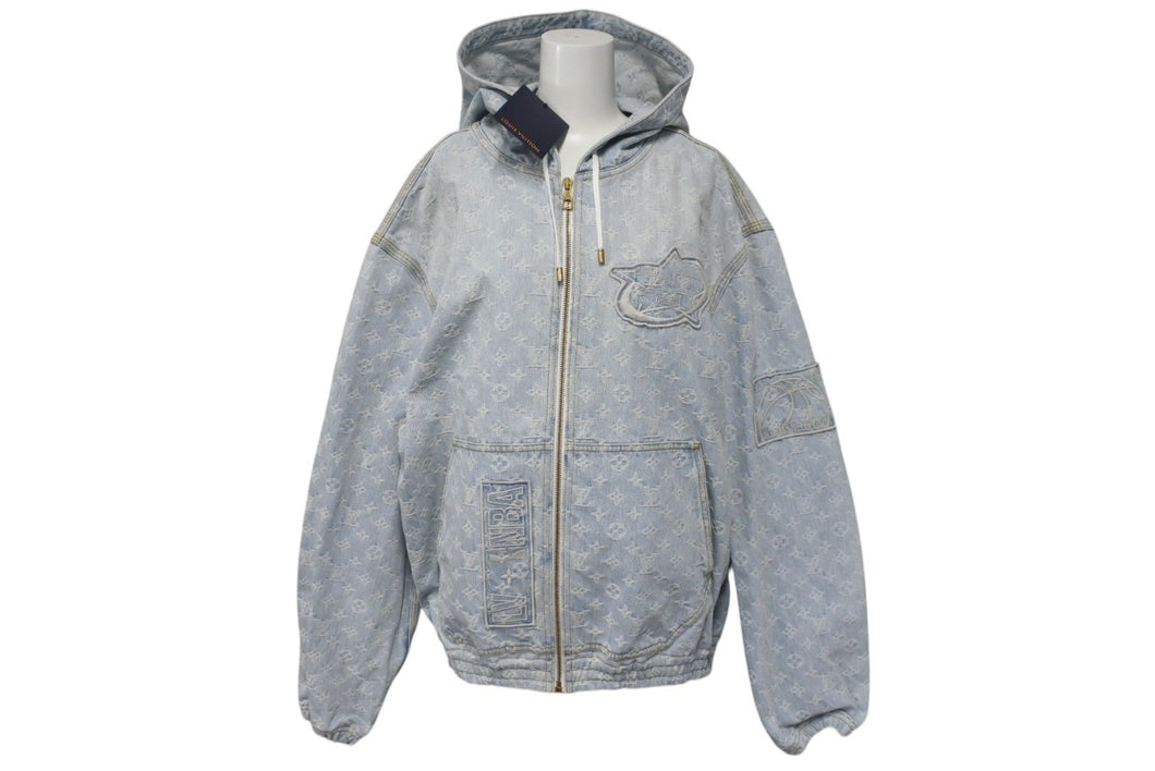 新品同様 LOUIS VUITTON ルイヴィトン 21AW NBA モノグラム ジップスルーフーディデニムジャケット ブルー サイズ50 中古 4c074602