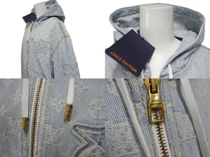 新品同様 LOUIS VUITTON ルイヴィトン 21AW NBA モノグラム ジップスルーフーディデニムジャケット ブルー サイズ50 中古 4c074602