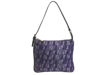 FENDI フェンディ ハンドバッグ ポーチ ズッキーノ 8BR252 キャンバス レザー ネイビー ブラウン シルバー金具 美品 中古 4c066278 