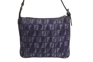 FENDI フェンディ ハンドバッグ ポーチ ズッキーノ 8BR252 キャンバス レザー ネイビー ブラウン シルバー金具 美品 中古 4c066278 