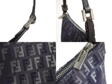 画像をギャラリービューアに読み込む, FENDI フェンディ ハンドバッグ ポーチ ズッキーノ 8BR252 キャンバス レザー ネイビー ブラウン シルバー金具 美品 中古 4c066278 